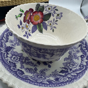 Vintage Copeland Spode Mayflower Tea Cup and Saucer Set - White & Blue Floral